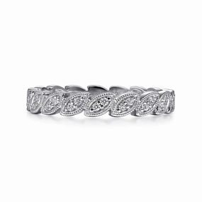 Elegant Gift 14K White Gold Scalloped Marquise Stackable Diamond Ring