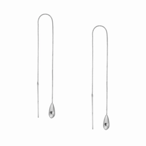 Glittering Accessory Ornate Embellishment 14k White Gold Threader Earrings with Polished Teardrop and Bar with Box Chain