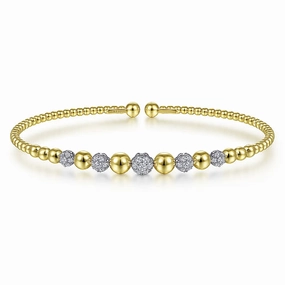 Layered Look Formal Fashion 14K White-Yellow Gold Bujukan Diamond Cuff Bracelet