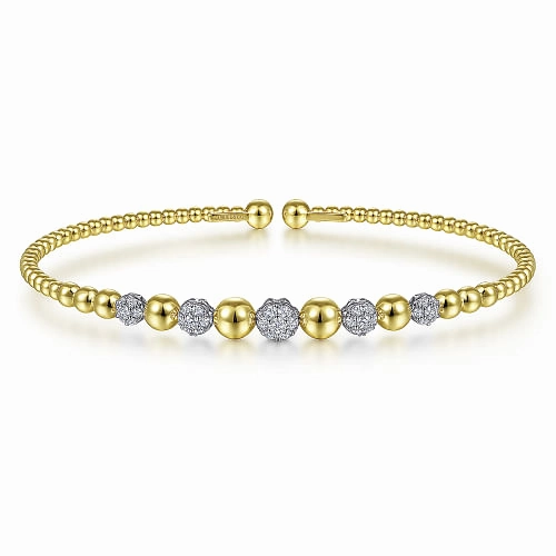 Layered Look Formal Fashion 14K White-Yellow Gold Bujukan Diamond Cuff Bracelet