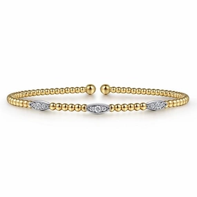 Bold Fashion Modern Glow 14K White-Yellow Gold Bujukan Diamond Marquise Stations Bangle
