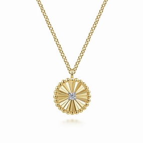 Luminous Touch 14K White-Yellow Gold Diamond Cut Bujukan Diamond Cut Pendant Necklace