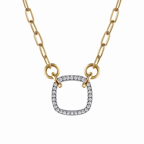 Artistic Accent 14K White Yellow Gold Open Cushion Shape Diamond Hollow Paperclip Chain Necklace