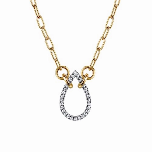 Sophisticated Glow Seasonal Gift 14K White Yellow Gold Open Teardrop Diamond Hollow Paperclip Chain Necklace