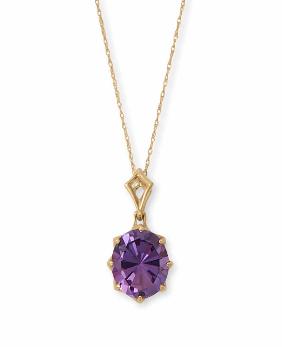 14k Yellow Gold Amethyst Necklace with Precision Cut Stone Pure Style