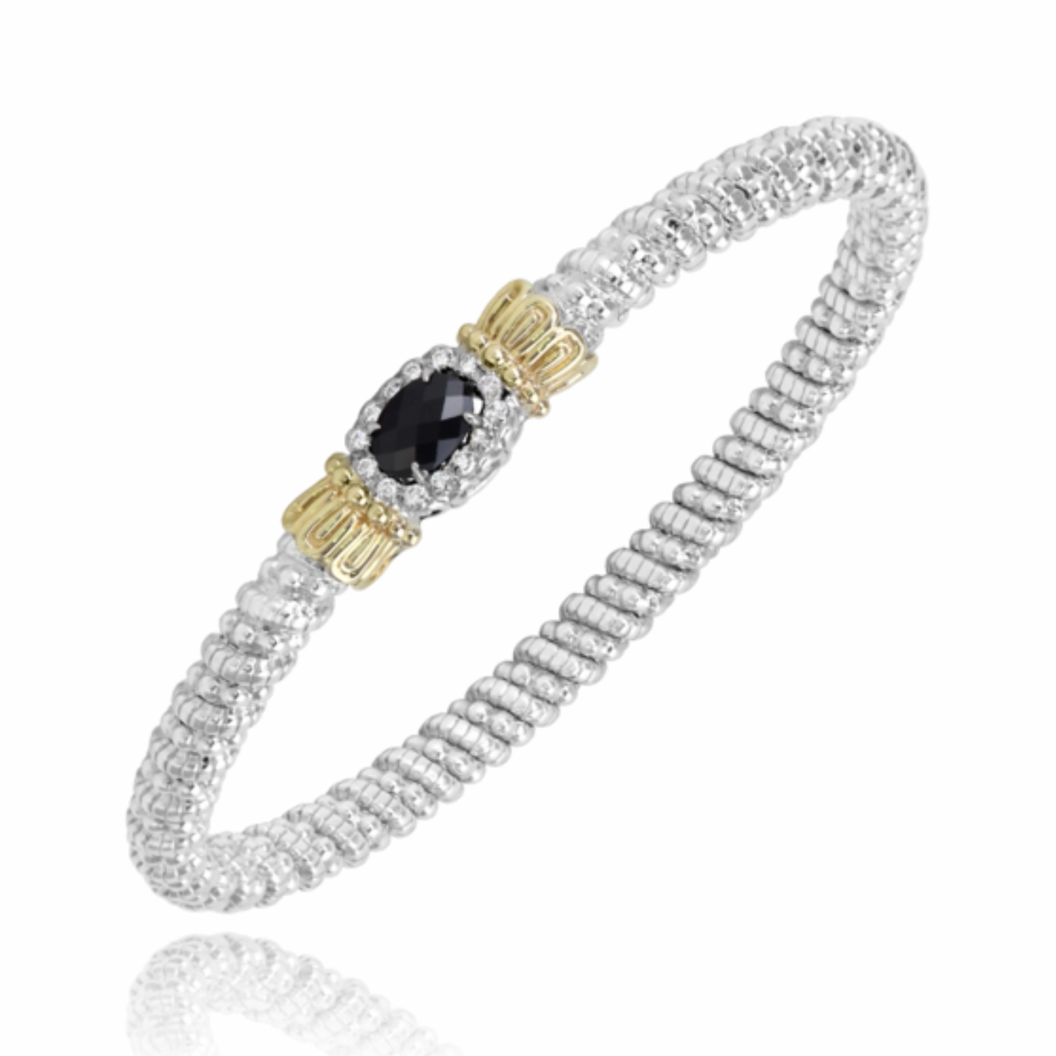Timeless Features 14K Yellow Gold and Sterling Silver Diamond Bangle Bracelet