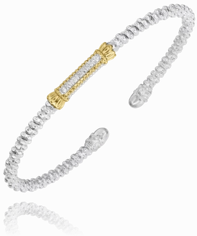 Classic Appeal 14K Yellow Gold and Sterling Silver Diamond Bangle Bracelet