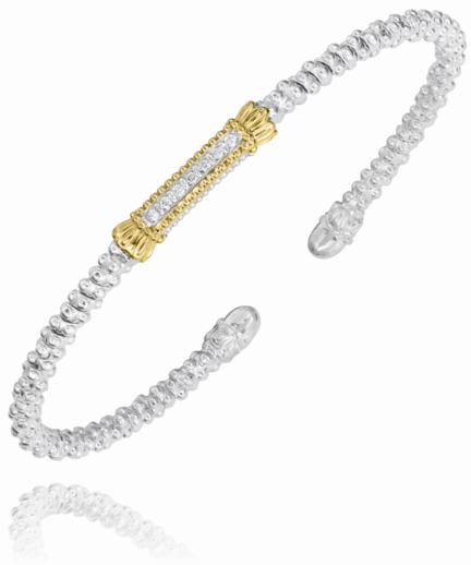 Classic Appeal 14K Yellow Gold and Sterling Silver Diamond Bangle Bracelet