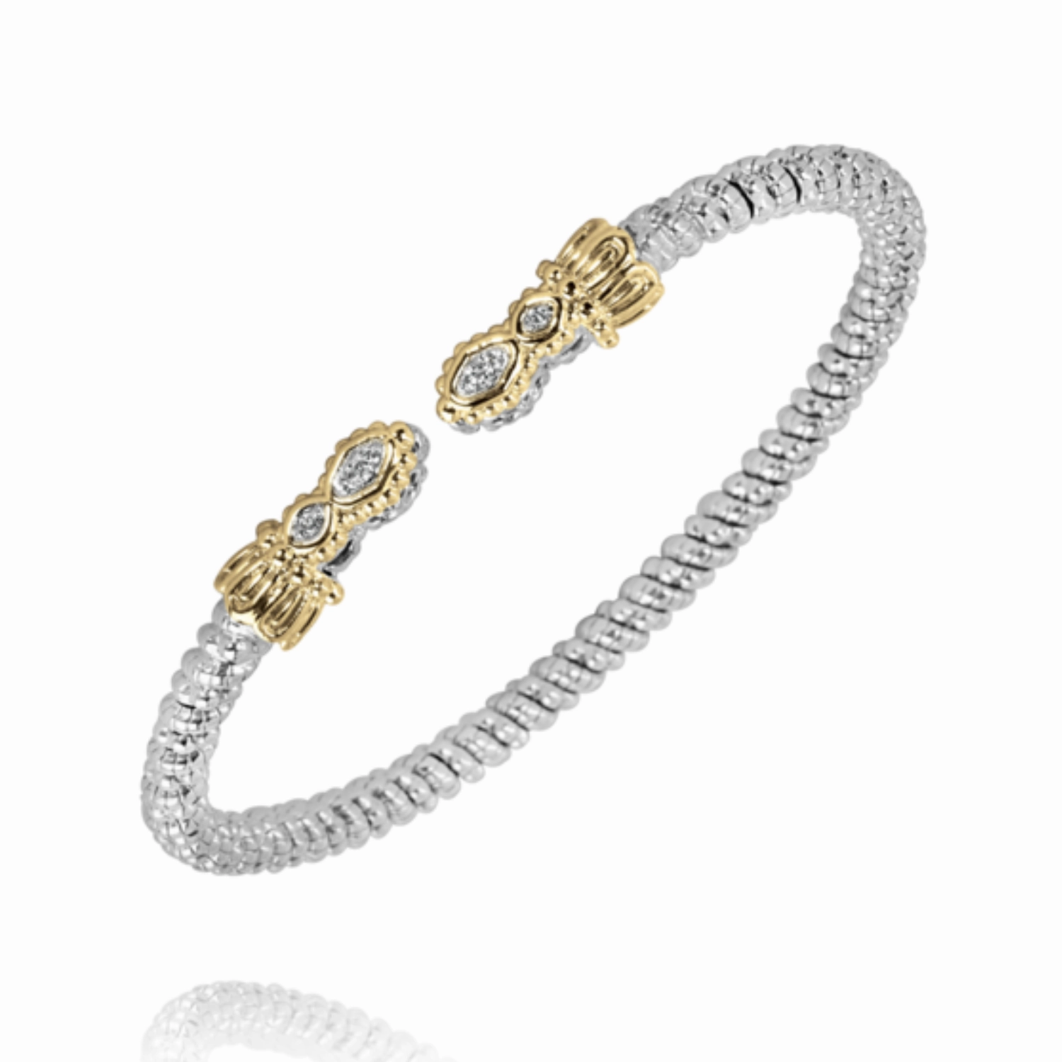 Evergreen style Shiny Layer 14K Yellow Gold and Sterling Silver Diamond Bangle Bracelet