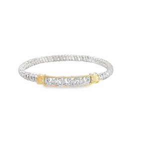 Graceful Flow 14K Yellow Gold and Sterling Silver Diamond Bangle Bracelet