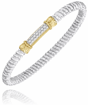 Fresh Highlight 14K Yellow Gold and Sterling Silver Diamond Bangle Bracelet