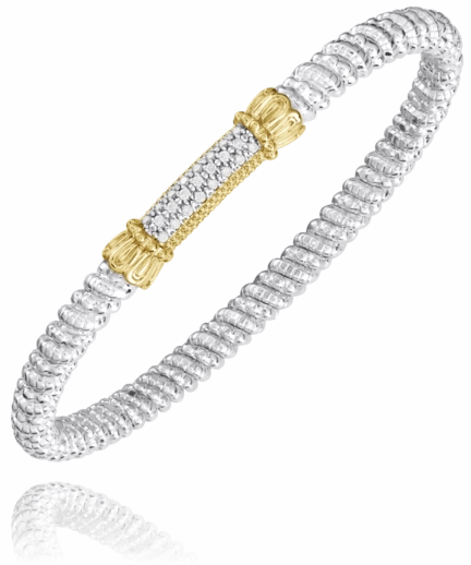 Fresh Highlight 14K Yellow Gold and Sterling Silver Diamond Bangle Bracelet