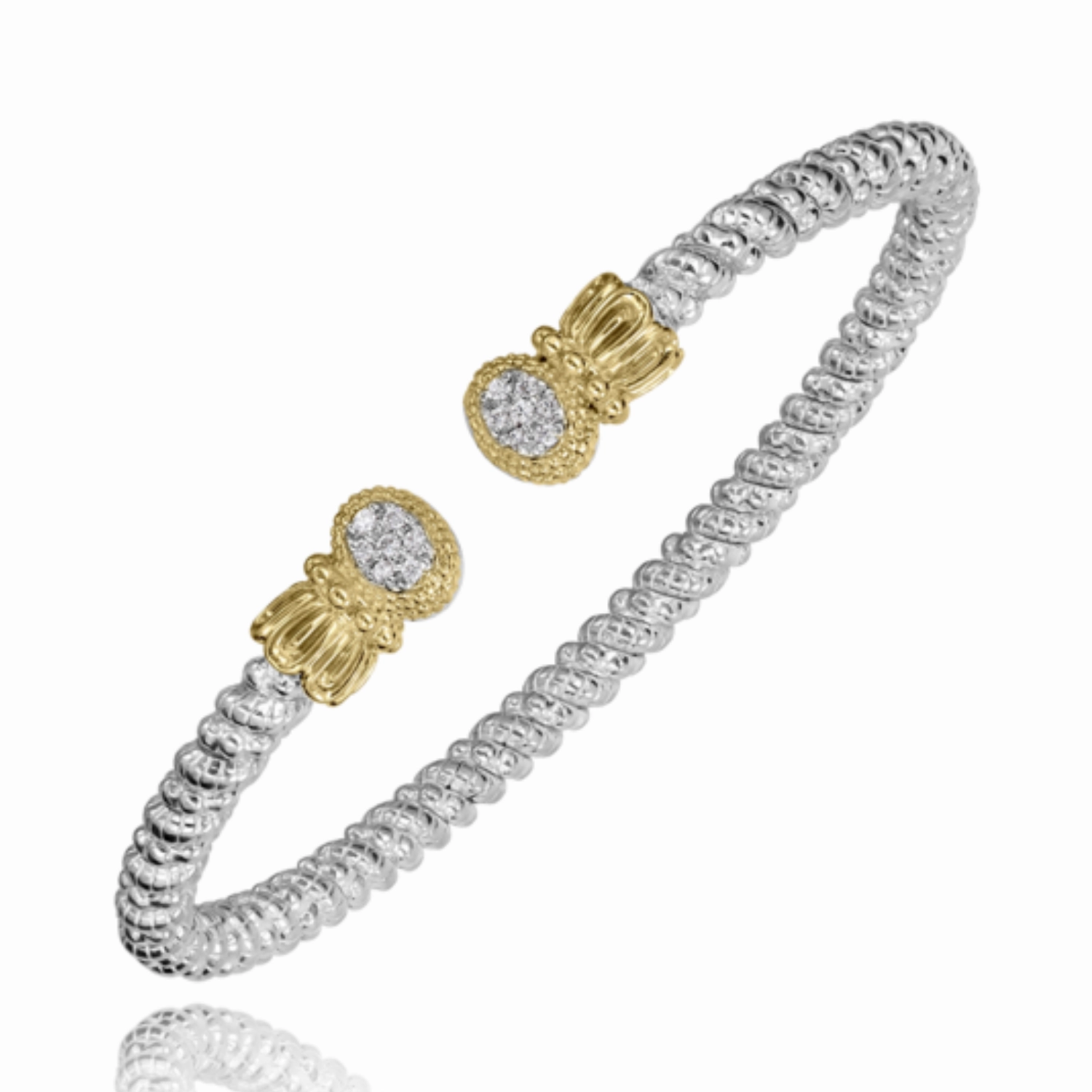 Pure Feature 14K Yellow Gold and Sterling Silver Diamond Bangle Bracelet