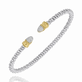 14K Yellow Gold and Sterling Silver Diamond Bangle Bracelet Cozy Style Unique Detail