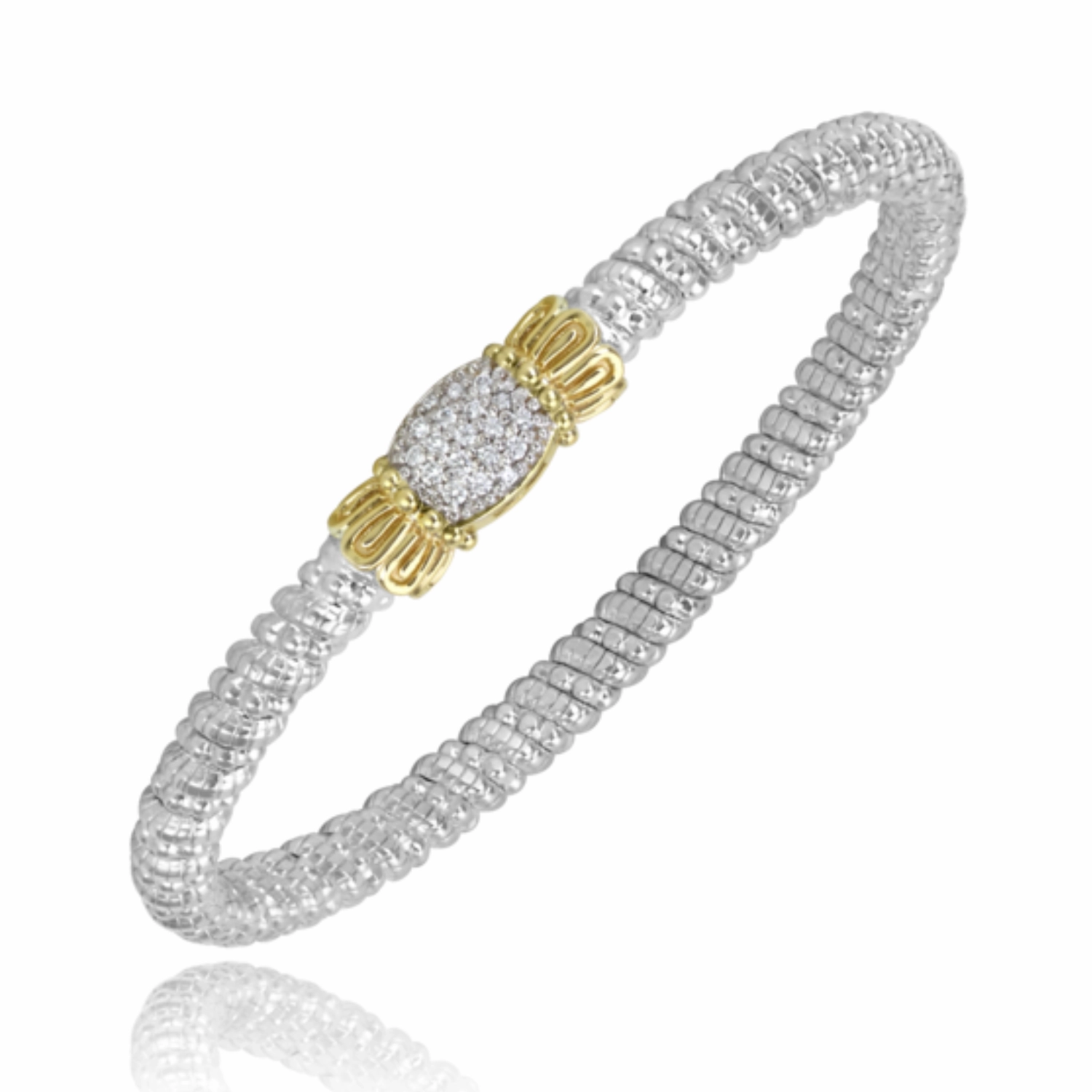 Daily Details Fresh Look 14K Yellow Gold and Sterling Silver Diamond Bangle Bracelet
