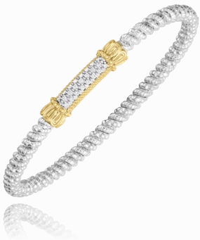 Opulent Look Artisan Style 14K Yellow Gold and Sterling Silver Diamond Bangle Bracelet