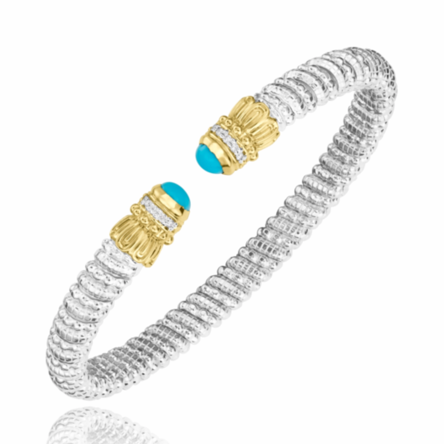 Fashion Pulse 14K Yellow Gold and Sterling Silver Diamond Turquoise Bangle Bracelet