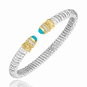 Fashion Pulse 14K Yellow Gold and Sterling Silver Diamond Turquoise Bangle Bracelet