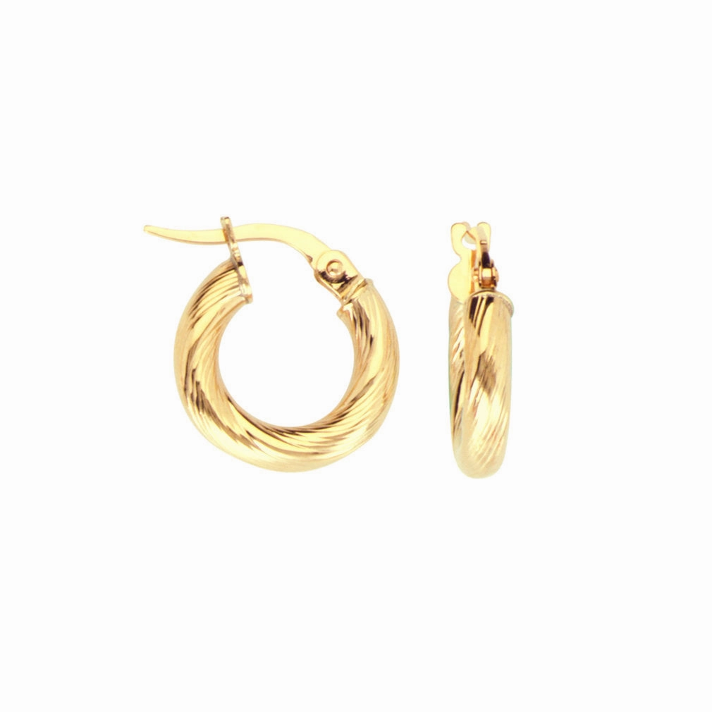 14k Yellow Gold Baby Hoop Earrings with Twist Tube Design 12mm Oversized Accessory