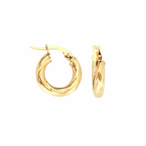 14k Yellow Gold Baby Hoop Earrings with Twist Tube Design 12mm Oversized Accessory