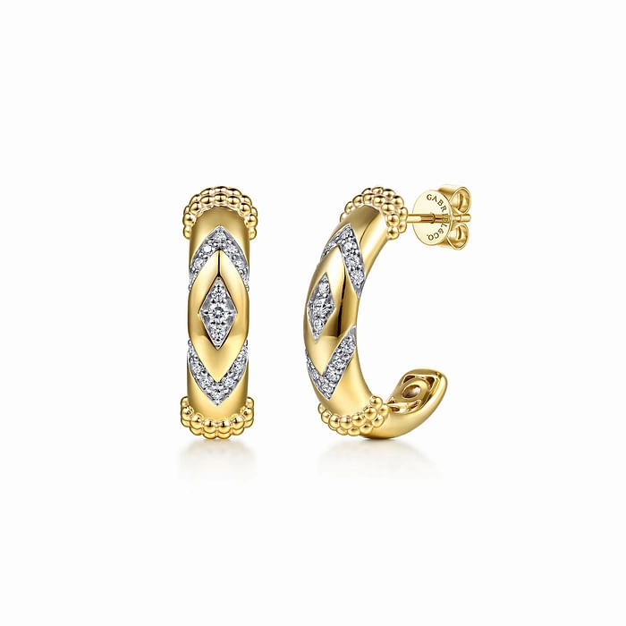 14K Yellow Gold Bujukan and Diamond Chevron J Hoop Earrings Seasonal Style