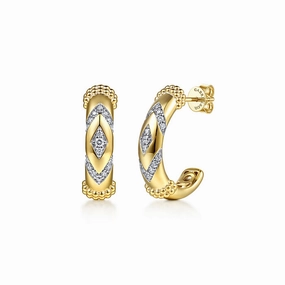 14K Yellow Gold Bujukan and Diamond Chevron J Hoop Earrings Seasonal Style