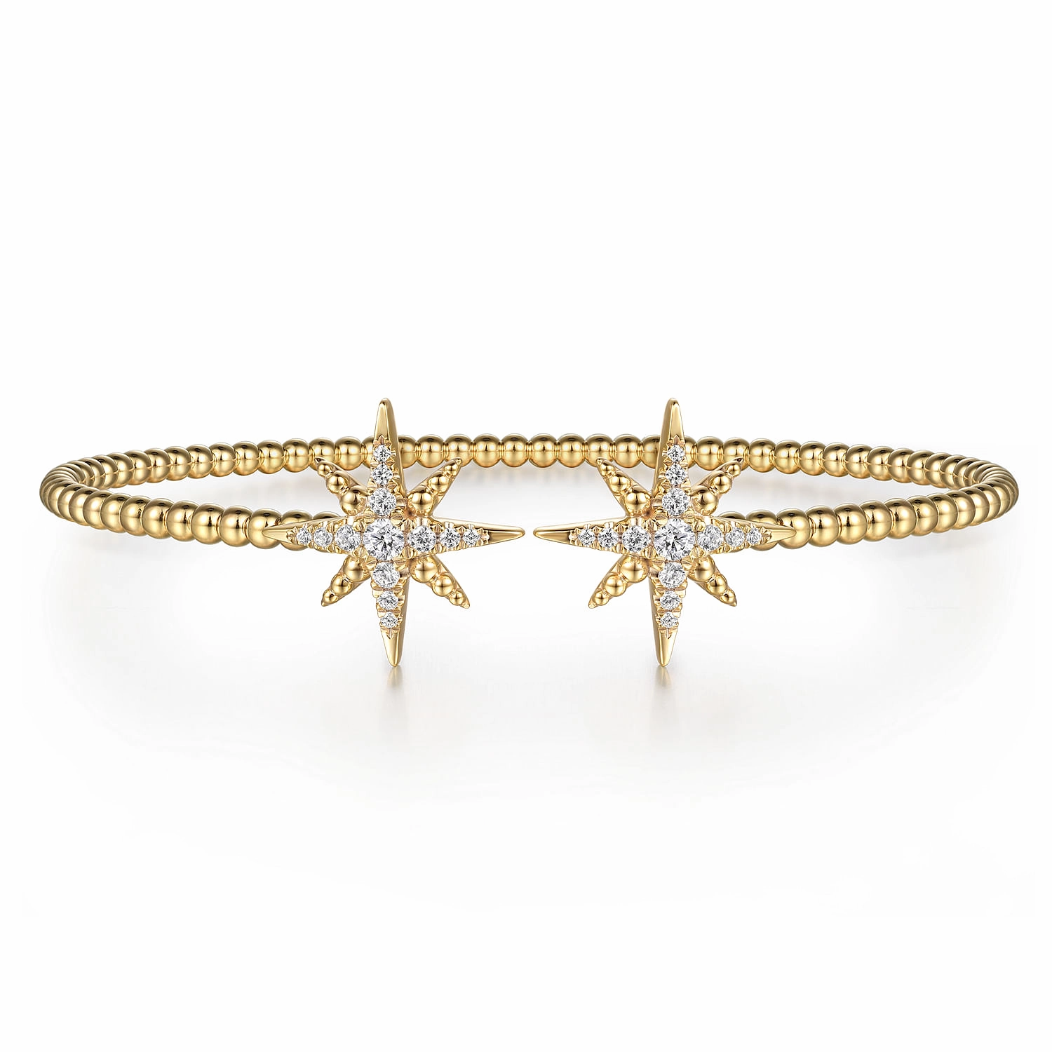 Lustrous Sparkle Radiant Moment 14K Yellow Gold Bujukan and Diamond Starburst Open Bangle Bracelet
