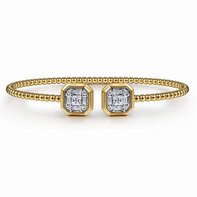 14K Yellow Gold Bujukan Baguette and Princess Diamond Split Bangle Bracelet Dynamic Feature