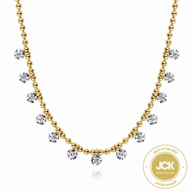 Dazzling Highlight Smooth Curve 14K Yellow Gold Bujukan Diamond Drop Station Necklace