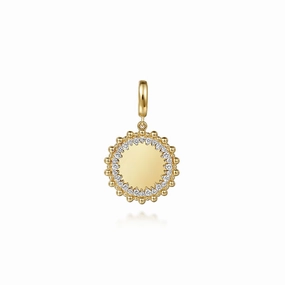 14K Yellow Gold Bujukan Diamond Round Shape Personalize Medallion Pendant Distinct Edge