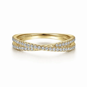 Radiant Shine Finish Luminous Accent 14K Yellow Gold Criss Cross Diamond Stackable Ring