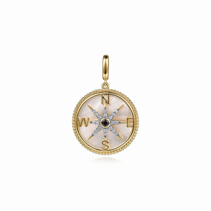 Luxurious Style Stylish Design 14K Yellow Gold Diamond and Blue Sapphire Compass Pendant