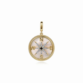 Luxurious Style Stylish Design 14K Yellow Gold Diamond and Blue Sapphire Compass Pendant