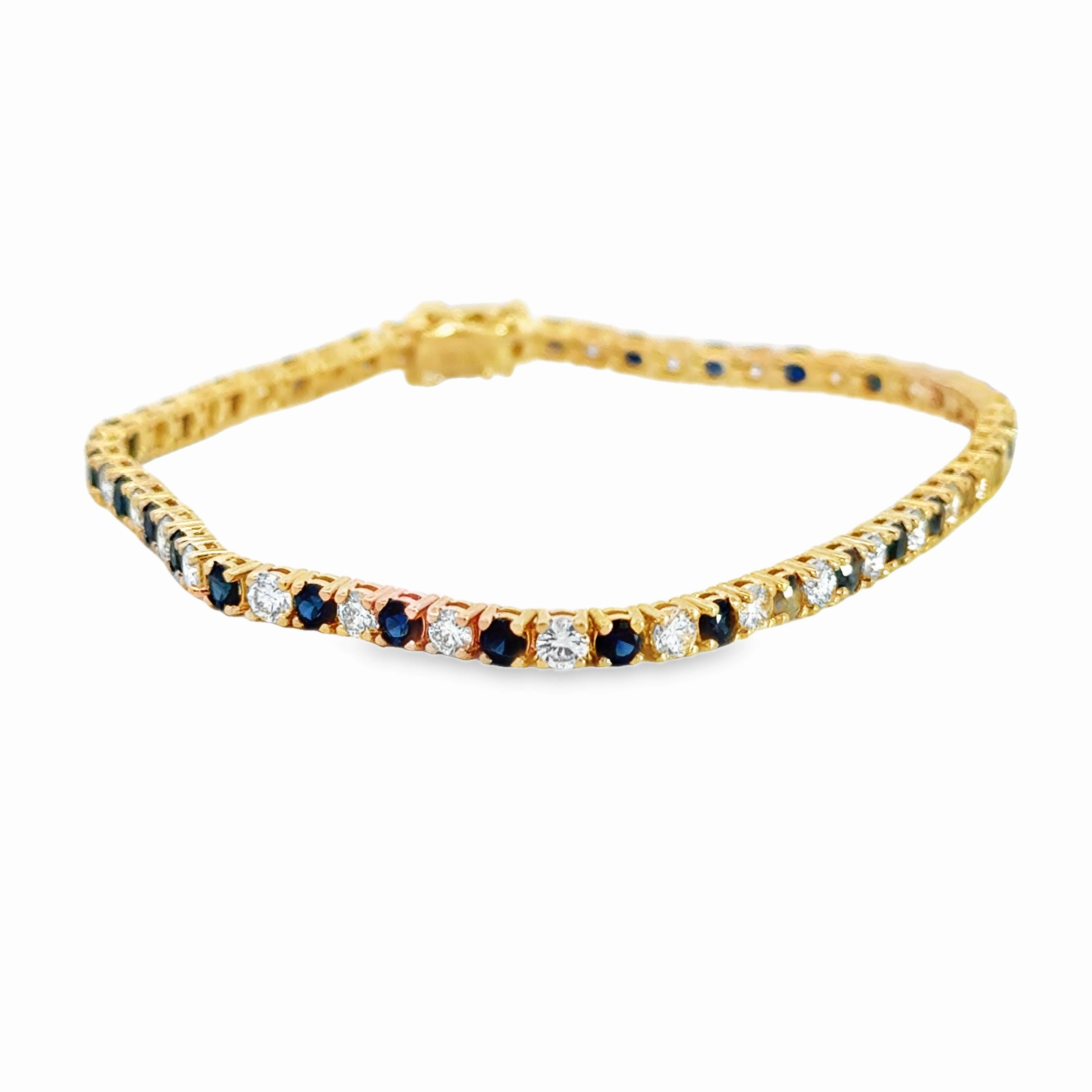 Captivating Accent 14K Yellow Gold Diamond and Sapphire Tennis Bracelet