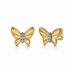 Classic Craft 14K Yellow Gold Diamond Butterfly Stud Earrings