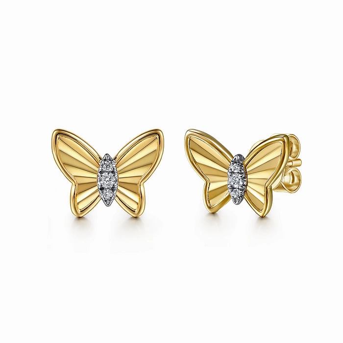 Classic Craft 14K Yellow Gold Diamond Butterfly Stud Earrings