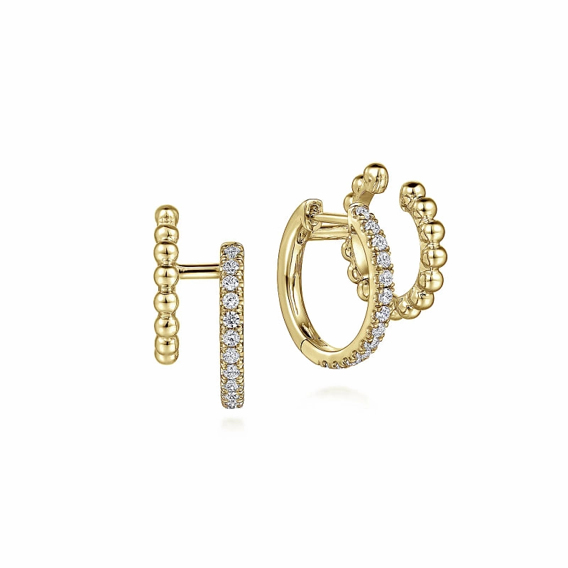 14K Yellow Gold Diamond Huggie And Bujukan Cuff Earrings everyday elegance Distinctive Shape