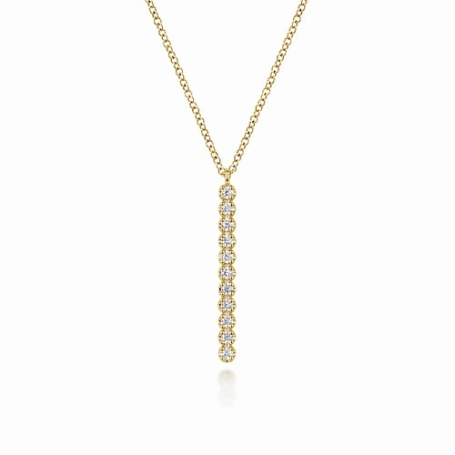 14K Yellow Gold Diamond Vertical Bar Y Pendant Necklace Luminous Look