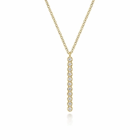 14K Yellow Gold Diamond Vertical Bar Y Pendant Necklace Luminous Look