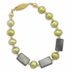 Go-To Pick 14K Yellow Gold-filled Bracelet with Green Dyed Freshwater Cultured Pearls and Crystals