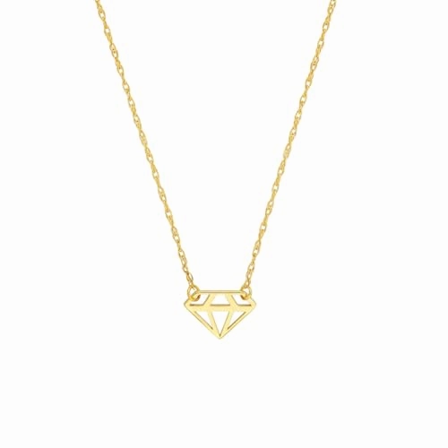 14k Yellow Gold Open Cut Diamond-shape Pendant Necklace Sparkling Piece High-End Item