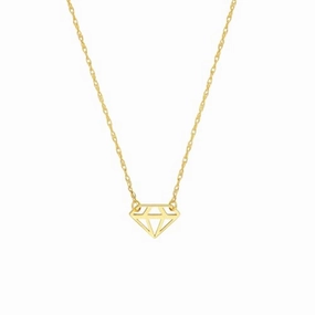 14k Yellow Gold Open Cut Diamond-shape Pendant Necklace Sparkling Piece High-End Item
