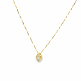 14K Yellow Gold Pear-Shaped Diamond Shell Bezel Set Necklace Crisp Sparkle Iconic Touch