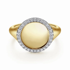 14K Yellow Gold Pinky Signet Ring with Diamond Halo Dress Up Time