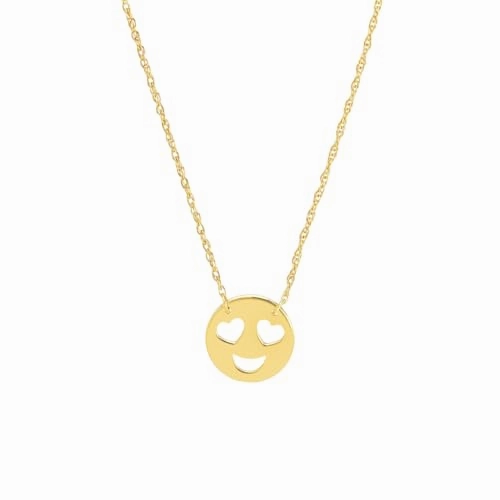 Representative Piece 14k Yellow Gold Smiley Face Pendant Necklace with with Heart Eyes Emoji