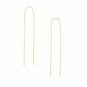14K Yellow Gold Threader Earrings Box Chain with Polished Double Bars Comfortable item