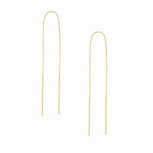 14K Yellow Gold Threader Earrings Box Chain with Polished Double Bars Comfortable item