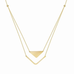 14k Yellow Gold Triangle Bar Double Layered Necklace Ancient Adornment Daily Touch