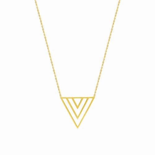 Family Gift 14k Yellow Gold Trio V Triangle Geometric Necklace Adjustable Length