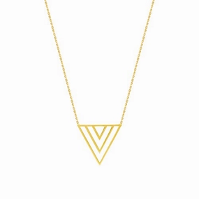 Family Gift 14k Yellow Gold Trio V Triangle Geometric Necklace Adjustable Length